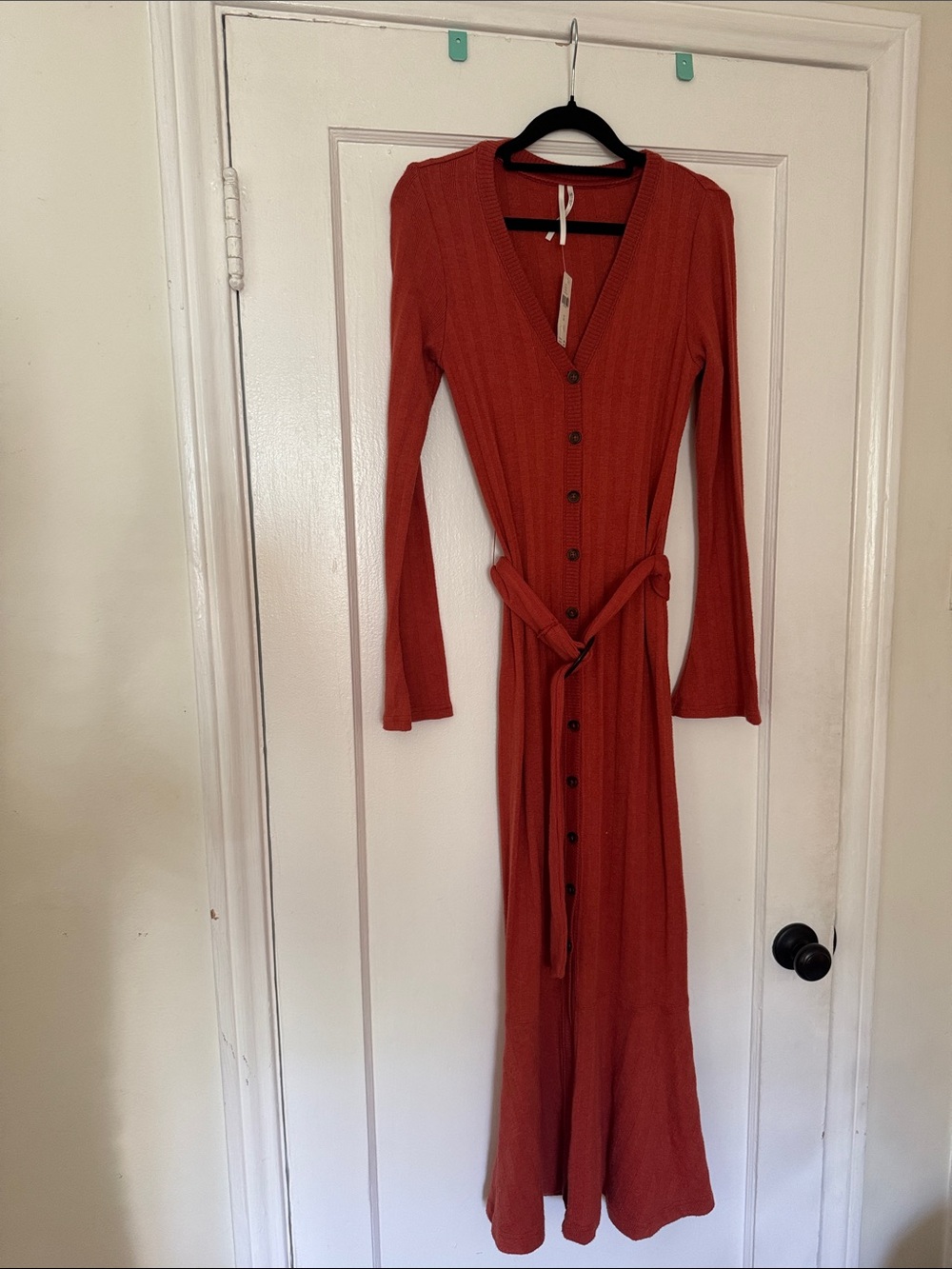 Anthropologie Long Button-Front Ribbed Maxi Dress